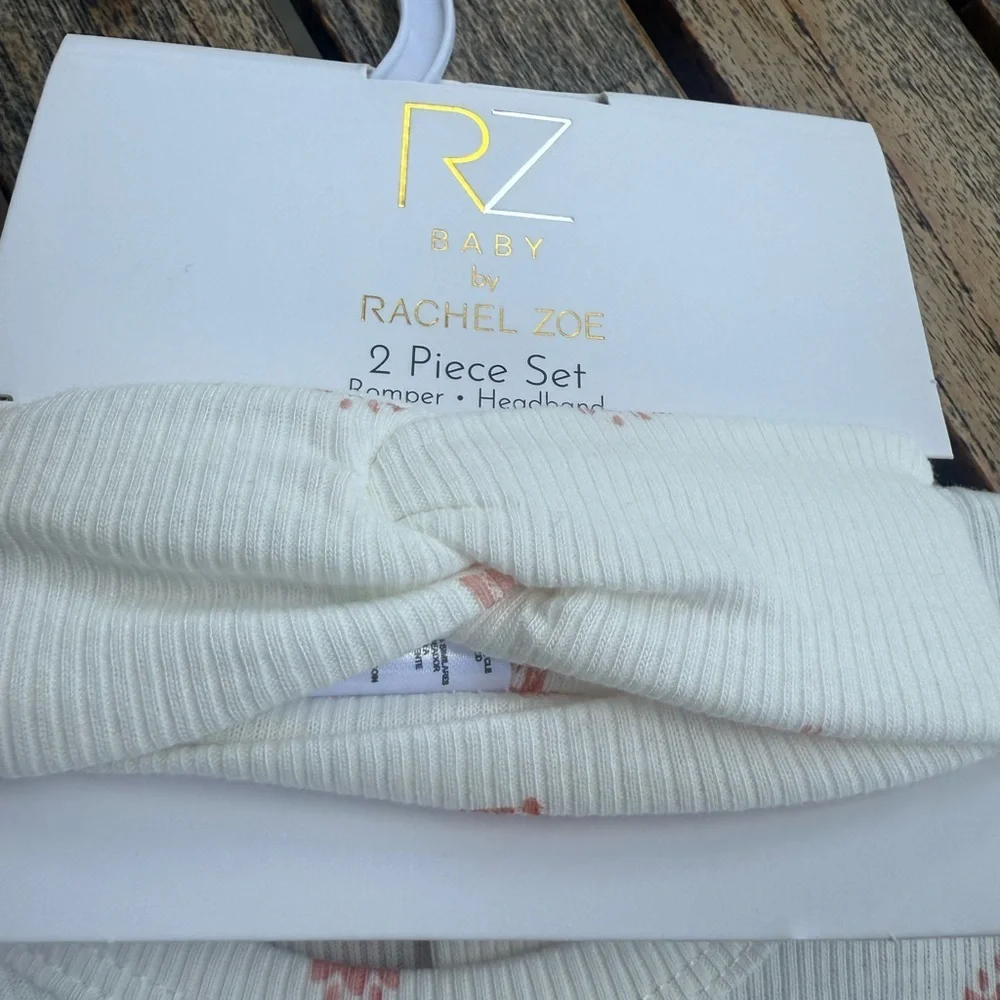 Rachel Zoe White and Pink Baby Romper with matching headband